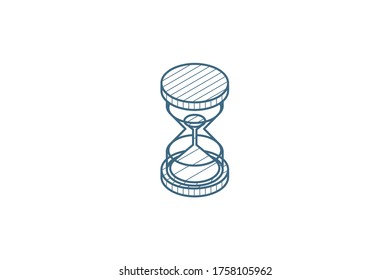 Timer, Sand Hourglass, Glass Clock Isometric Icon. 3d Vector Illustration. Isolated Line Art Technical Drawing. Editable Stroke