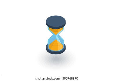 timer, sand hourglass, glass clock isometric flat icon. 3d vector colorful illustration. Pictogram isolated on white background