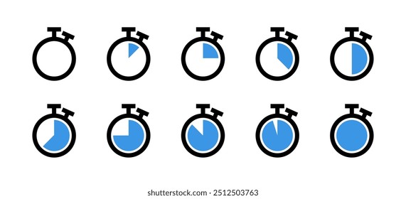 Ícones definidos do temporizador. Estilo linear e plano. Ícones de vetor.