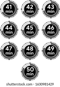 Timer set signs icon. 41 to 50 minutes stopwatch symbol.