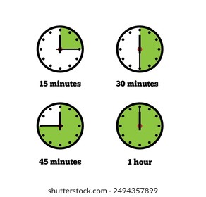 Timer Showing Minutes Educational Material. Stopwatch clock time in green vector