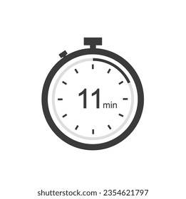 Timer sign 11 min, 11 timer minutes symbol black style.