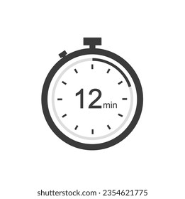 Timer sign 12 min, 12 timer minutes symbol black style.