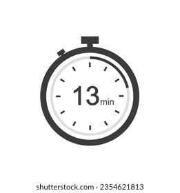 Timer sign 13 min, 13 timer minutes symbol black style.