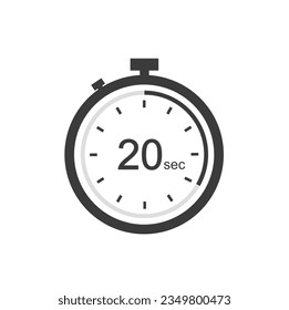 Timer sign 20 sec, 20 timer seconds symbol black style.