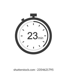Timer sign 23 min, 23 timer minutes symbol black style.
