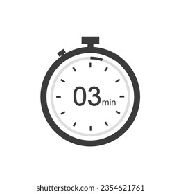 Timer sign 3 min, 3 timer minutes symbol black style.