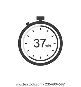 Timer sign 37 min, 37 timer minutes symbol black style.