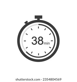 Timer sign 38 min, 38 timer minutes symbol black style.