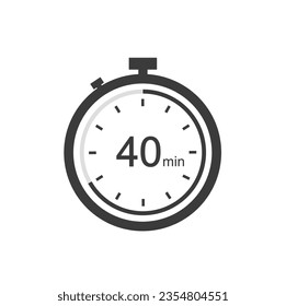 Timer sign 40 min, 40 timer minutes symbol black style.