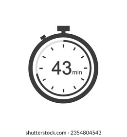 Timer sign 43 min, 43 timer minutes symbol black style.