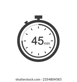 Timer sign 45 min, 45 timer minutes symbol black style.