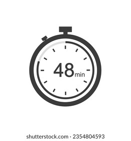 Timer sign 48 min, 48 timer minutes symbol black style.