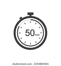 Timer sign 50 min, 50 timer minutes symbol black style.
