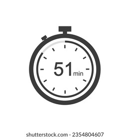 Timer sign 51 min, 51 timer minutes symbol black style.