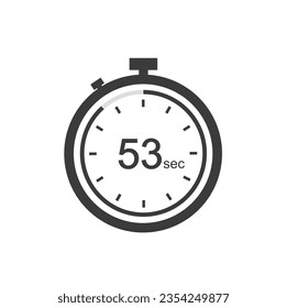 Timer sign 53 sec, 53 timer seconds symbol black style.