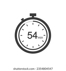 Timer sign 54 min, 54 timer minutes symbol black style.