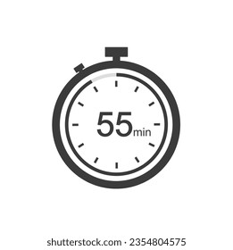Timer sign 55 min, 55 timer minutes symbol black style.