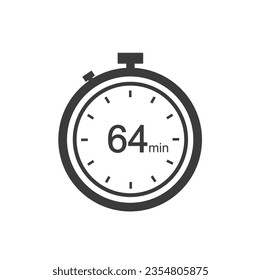 Timer sign 64 min, 64 timer minutes symbol black style.