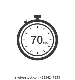 Timer sign 70 sec, 70 timer seconds symbol black style.