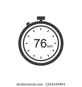 Timer sign 76 sec, 76 timer seconds symbol black style.