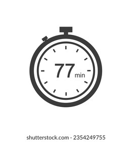 Timer sign 77 min, 77 timer minutes symbol black style.
