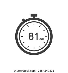 Timer sign 81 sec, 81 timer seconds symbol black style.