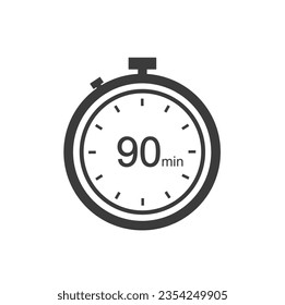 Timer sign 90 min, 90 timer minutes symbol black style.