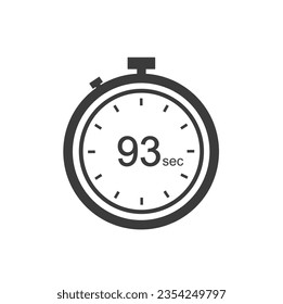 Timer sign 93 sec, 93 timer seconds symbol black style.