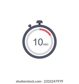 Timer sign icon. 10 seconds stopwatch symbol. Flat timer web icon on white background. Vector.