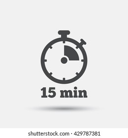 Timer sign icon. 15 minutes stopwatch symbol. Flat timer web icon on white background. Vector