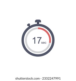 Timer sign icon. 17 seconds stopwatch symbol. Flat timer web icon on white background. Vector.