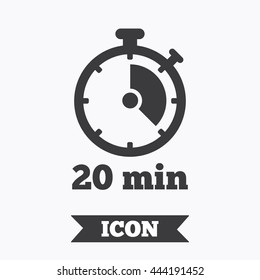 Timer sign icon. 20 minutes stopwatch symbol. Graphic design element. Flat timer symbol on white background. Vector
