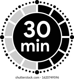 Timer sign icon. 30 minutes stopwatch symbol.