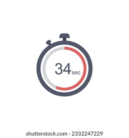 Timer sign icon. 34 seconds stopwatch symbol. Flat timer web icon on white background. Vector.