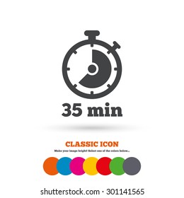 Timer sign icon. 35 minutes stopwatch symbol. Classic flat icon. Colored circles. Vector