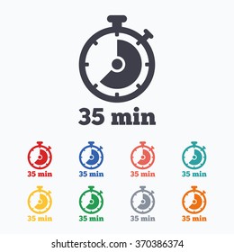 Timer sign icon. 35 minutes stopwatch symbol. Colored flat icons on white background.