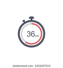 Timer sign icon. 36 seconds stopwatch symbol. Flat timer web icon on white background. Vector.