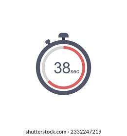 Timer sign icon. 38 seconds stopwatch symbol. Flat timer web icon on white background. Vector.