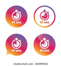 Timer sign icon. 45 minutes stopwatch symbol.