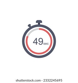 Timer sign icon. 49 seconds stopwatch symbol. Flat timer web icon on white background. Vector.