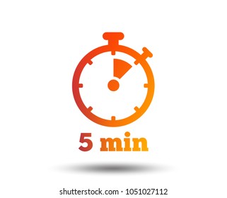 Timer sign icon. 5 minutes stopwatch symbol. Blurred gradient design element. Vivid graphic flat icon. Vector