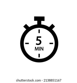 Timer sign icon. 5 minutes stopwatch symbol. Flat timer web icon on white background. Vector.