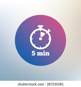 Timer sign icon. 5 minutes stopwatch symbol. Icon on blurred background. Vector
