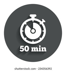 Timer sign icon. 50 minutes stopwatch symbol. Gray flat button with shadow. Modern UI website navigation. Vector