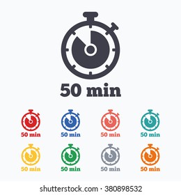 Timer sign icon. 50 minutes stopwatch symbol. Colored flat icons on white background.
