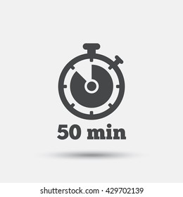 Timer sign icon. 50 minutes stopwatch symbol. Flat timer web icon on white background. Vector
