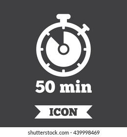 Timer sign icon. 50 minutes stopwatch symbol. Graphic design element. Flat timer symbol on dark background. Vector