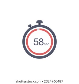 Timer sign icon. 58 seconds stopwatch symbol. Flat timer web icon on white background. Vector.