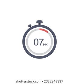 Timer sign icon. 7 seconds stopwatch symbol. Flat timer web icon on white background. Vector.